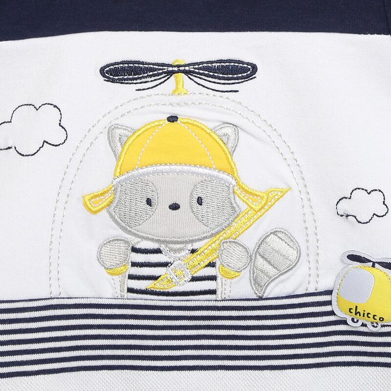Boys White & Blue Printed Short Sleeve Romper image number 3